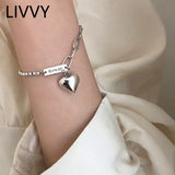 Spring Creative LOVE Heart Pendant Silver Bracelet Women