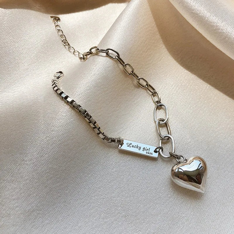 Spring Creative LOVE Heart Pendant Silver Bracelet Women