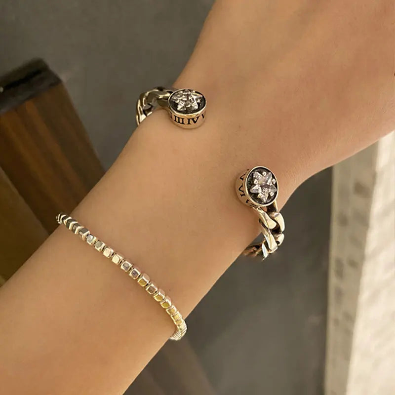 Star Zircon Round Roman Digital Bracelet Woman Vintage Minimalist