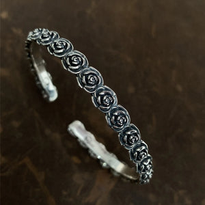 Thai Silver Bracelets for Women Vintage Rose Flowers Design