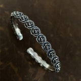 Thai Silver Bracelets for Women Vintage Rose Flowers Design