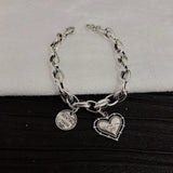LIVVY Thai Silver Love Heart Round English Letter Pendant Bracelet