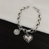 LIVVY Thai Silver Love Heart Round English Letter Pendant Bracelet