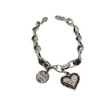 LIVVY Thai Silver Love Heart Round English Letter Pendant Bracelet