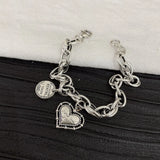 LIVVY Thai Silver Love Heart Round English Letter Pendant Bracelet