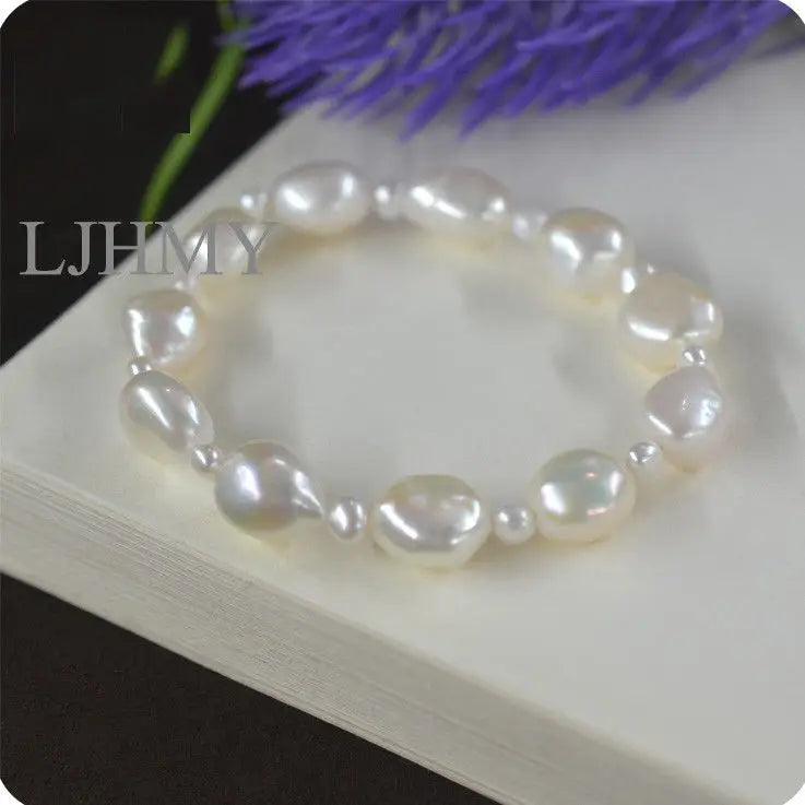 Baroque Freshwater Pearl Bead Nugget Bracelet - Elastic