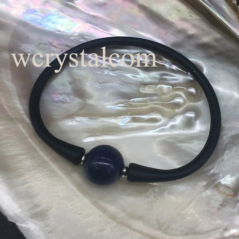 Lapis Lazuli 14mm Stone Bead Silicon Bracelet Rubber