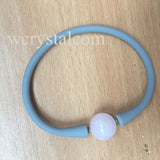 Pink Rose Quartz Stone Bead Bracelet 14mm Gray Silicon Rubber