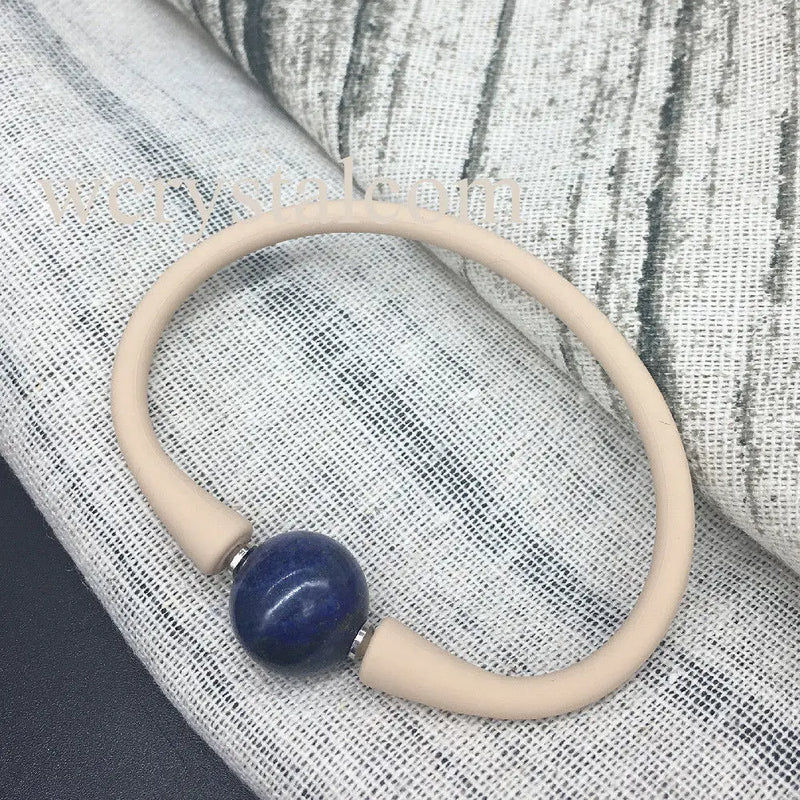 Lapis Lazuli 14mm Bead Bracelet with Silicon and Rubber