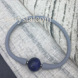 Lapis Lazuli Stone Bead Bracelet with Gray Silicon Rubber Band