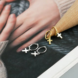 925 Sterling Silver Glossy Cross Hoop Earrings For Women