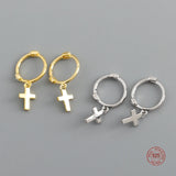 925 Sterling Silver Glossy Cross Hoop Earrings For Women