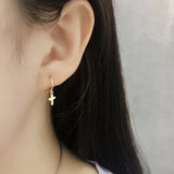 925 Sterling Silver Glossy Cross Hoop Earrings For Women