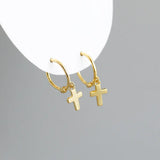 925 Sterling Silver Glossy Cross Hoop Earrings For Women