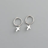 925 Sterling Silver Glossy Cross Hoop Earrings For Women