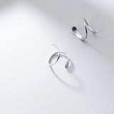 Real 925 Sterling Silver Spiral Wave Line Stud Earrings For Women