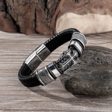 Chain Weaved Leather Man Bracelet Stainless Steel Wristband