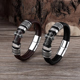 Chain Weaved Leather Man Bracelet Stainless Steel Wristband