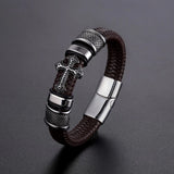 Chain Weaved Leather Man Bracelet Stainless Steel Wristband
