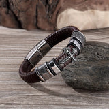 Chain Weaved Leather Man Bracelet Stainless Steel Wristband
