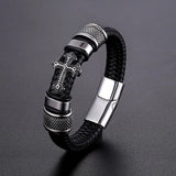 Chain Weaved Leather Man Bracelet Stainless Steel Wristband