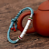 Colorful Ropes Silver Om Mani Padme Hum Bracelet Thai Hand Rope