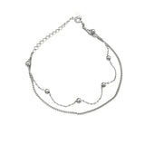 Minimalist 925 Silver Double Layer Bead Charm Bracelet For Women