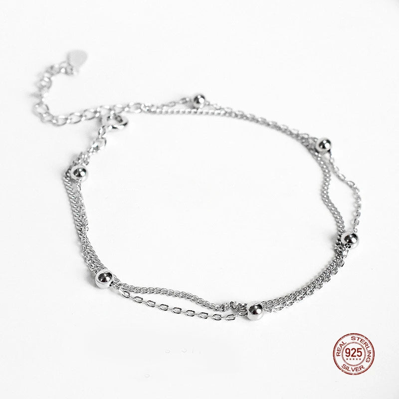 Minimalist 925 Silver Double Layer Bead Charm Bracelet For Women