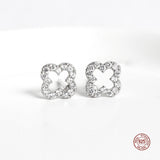 S925 Sterling Silver Clover Ear Studs Zircon Crystal Earrings
