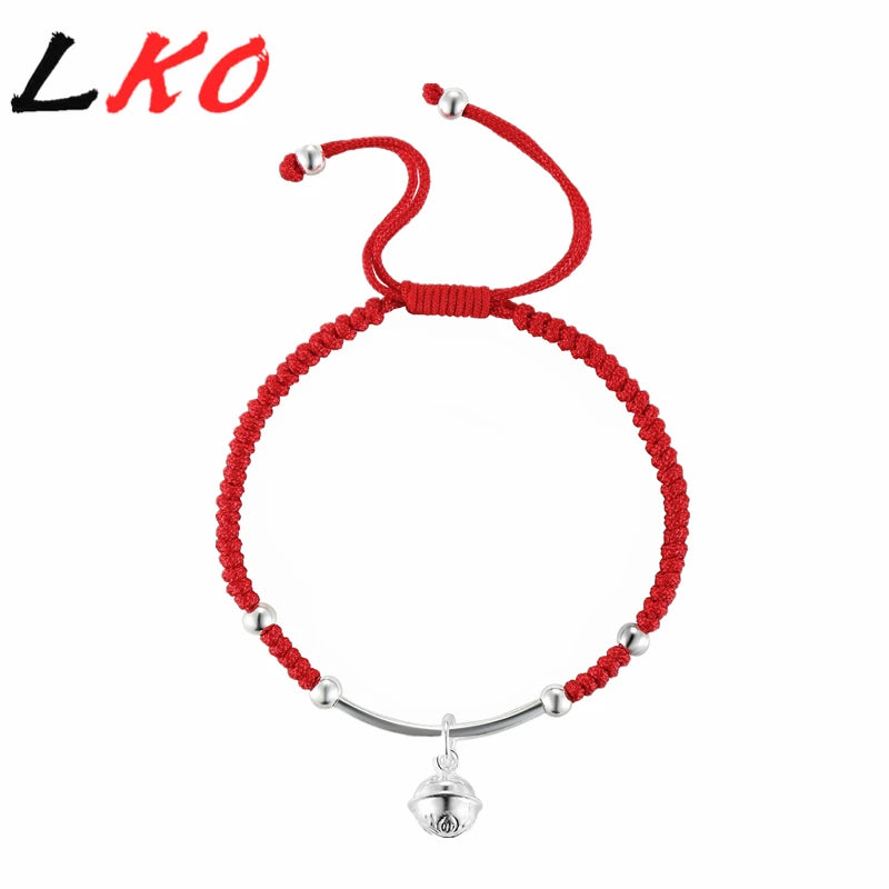 S925 Sterling Silver Bell Lucky Red Rope Shambala Bracelet