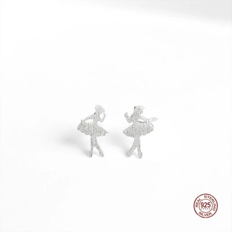 925 Sterling Silver Ballet Girl Ear Studs Sweet Women Earrings