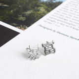 925 Sterling Silver Chinese Character Get Rich Stud Earrings