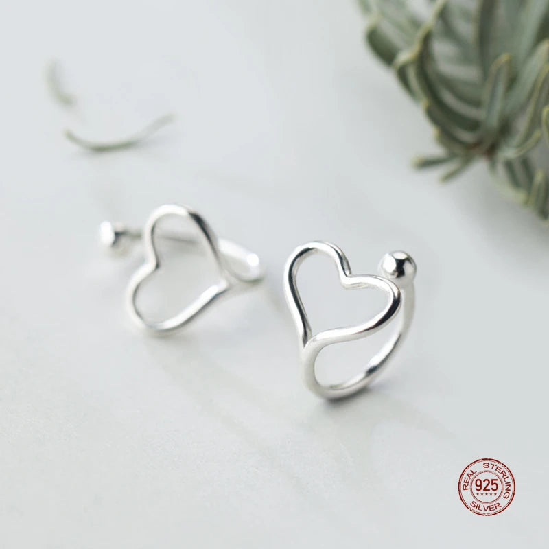 925 Sterling Silver Heart Shape Ear Cuffs