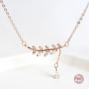 925 Silver Crystal Pendant Necklace Tassel Chain Girl Jewelry