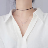 925 Silver Crystal Pendant Necklace Tassel Chain Girl Jewelry