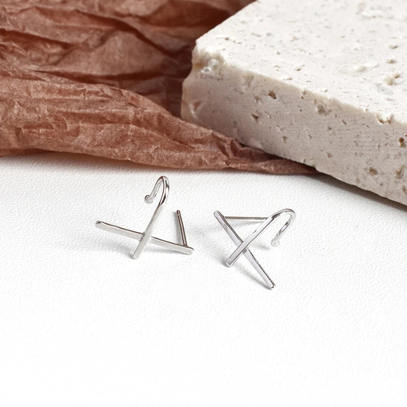 925 Silver Cross Stud Earrings for Women