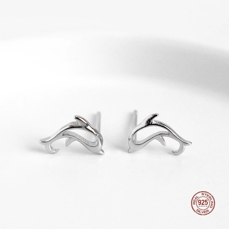 925 Silver Mini Dolphin Ear Studs Small Earrings For Women Girls
