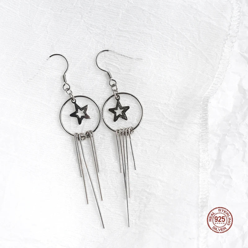 925 Sterling Silver Stars Tassel Earrings for Women