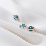 925 Silver Crystal Planet Star Stud Earrings For Women