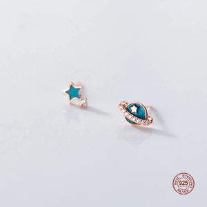 925 Silver Crystal Planet Star Stud Earrings For Women