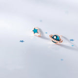 925 Silver Crystal Planet Star Stud Earrings For Women