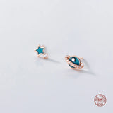 925 Silver Crystal Planet Star Stud Earrings For Women