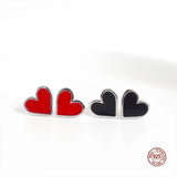 925 Silver Red Heart Earrings Romantic Ear Studs for Women Girl