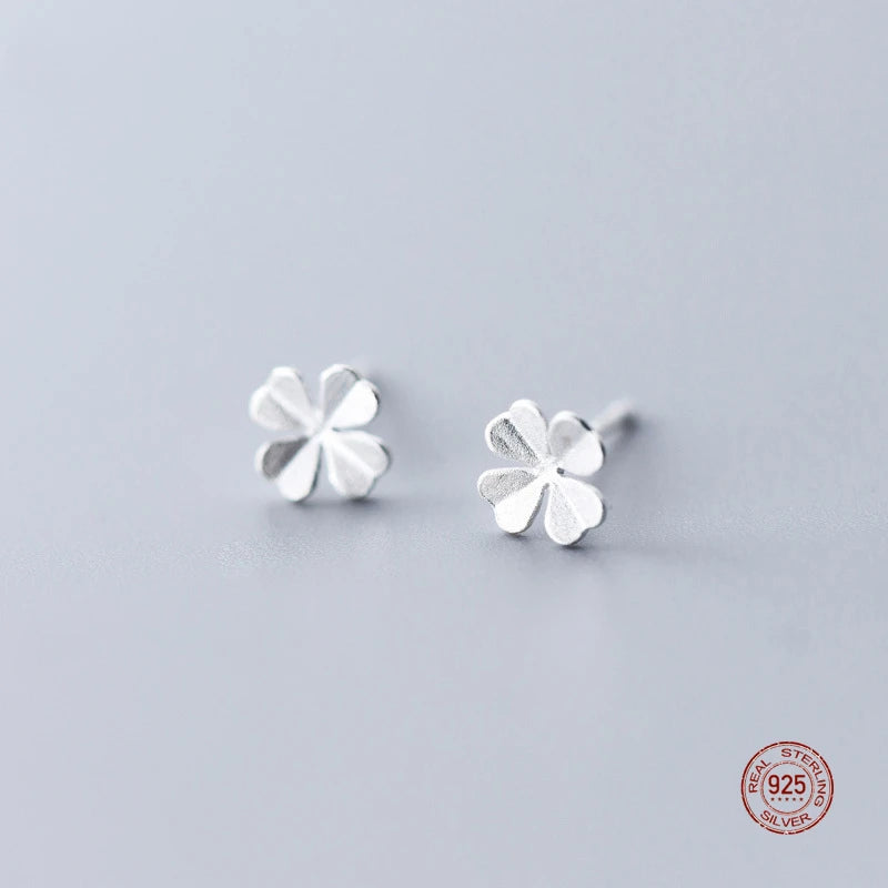 925 Silver Clover Stud Earrings for Women, Sweet Ear Studs, Gift