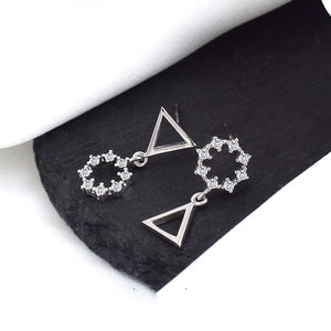 925 Silver Circular Triangle Asymmetry Stud Earrings Wedding Girl Jewellery