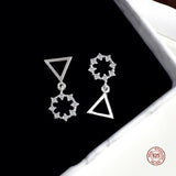 925 Silver Circular Triangle Asymmetry Stud Earrings Wedding Girl Jewellery