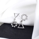 925 Silver Circular Triangle Asymmetry Stud Earrings Wedding Girl Jewellery