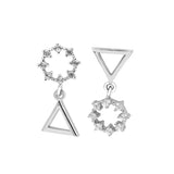925 Silver Circular Triangle Asymmetry Stud Earrings Wedding Girl Jewellery