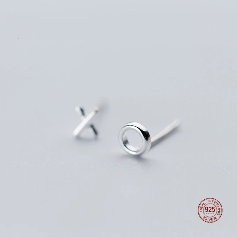925 Sterling Silver Asymmetric X O Stud Earrings Women Girls Birthday