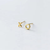 925 Sterling Silver Asymmetric X O Stud Earrings Women Girls Birthday